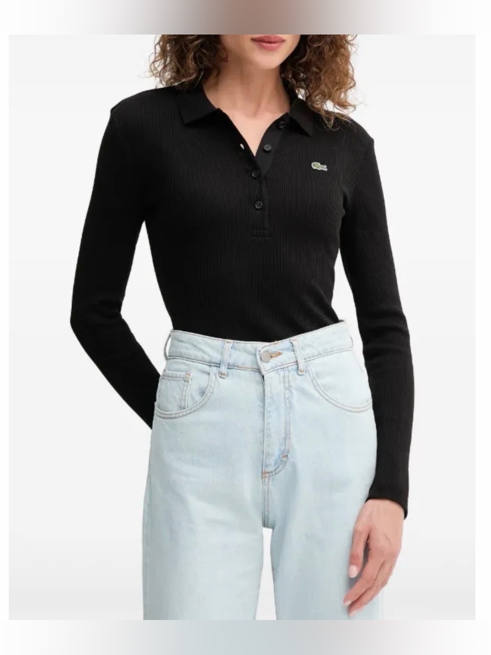 Lacoste womens black long sleeve polo shirt size 46 Large